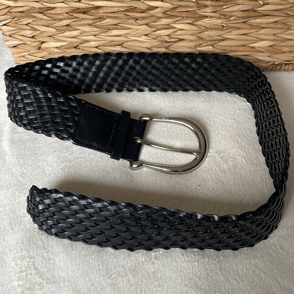 Michael Michael Kors Black Braided Wide Adjustable Belt Silver Buckle Sz Small - Picture 3 of 13